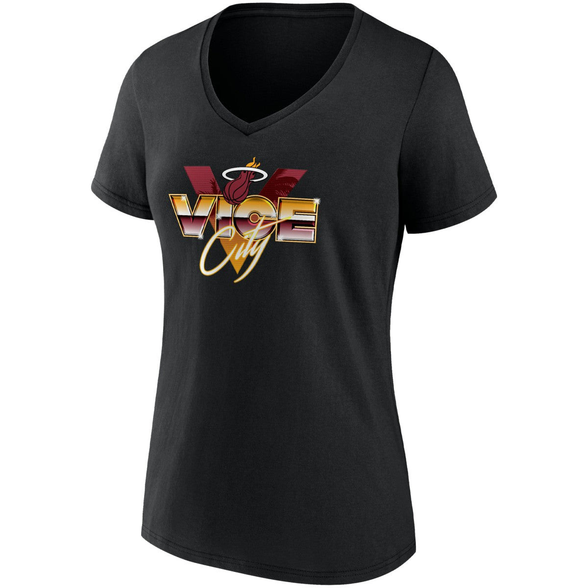 Miami Heat Women's Hometown Collection Vice City V-Neck T-Shirt Black