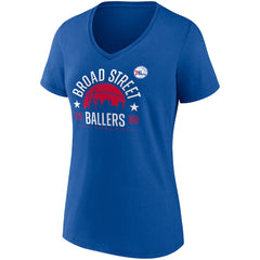 Philadelphia 76ers Women's Hometown Collection Broad Street Ballers V-Neck T-Shirt Royal