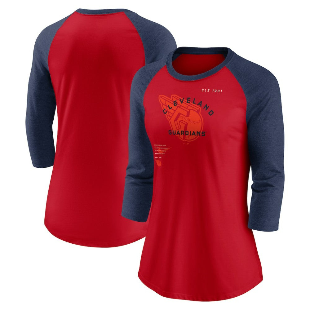 Cleveland Guardians Nike Women's Next Up Tri-Blend Raglan 3/4-Sleeve T-Shirt - Red/Navy T-shirts
