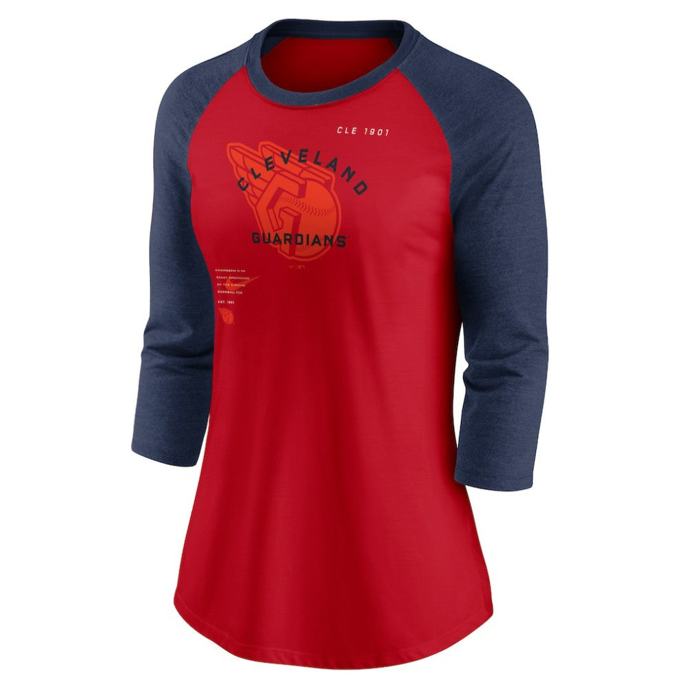 Cleveland Guardians Nike Women's Next Up Tri-Blend Raglan 3/4-Sleeve T-Shirt - Red/Navy T-shirts