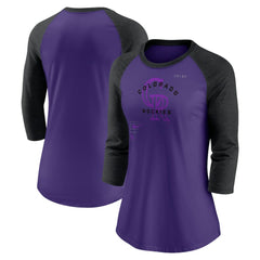 Colorado Rockies Nike Women's Next Up Tri-Blend Raglan 3/4-Sleeve T-Shirt - Purple/Black T-shirts