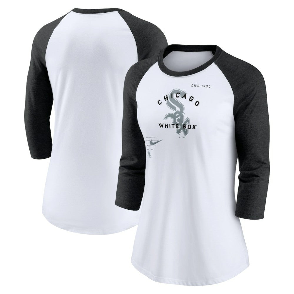 Chicago White Sox Nike Women's Next Up Tri-Blend Raglan 3/4-Sleeve T-Shirt - White/Black T-shirts