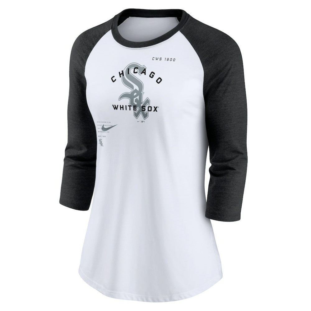 Chicago White Sox Nike Women's Next Up Tri-Blend Raglan 3/4-Sleeve T-Shirt - White/Black T-shirts