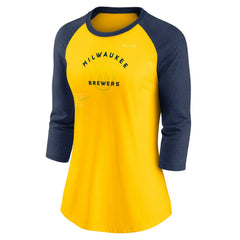 Milwaukee Brewers Nike Women's Next Up Tri-Blend Raglan 3/4-Sleeve T-Shirt - Gold/Navy T-shirts
