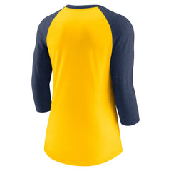 Milwaukee Brewers Nike Women's Next Up Tri-Blend Raglan 3/4-Sleeve T-Shirt - Gold/Navy T-shirts