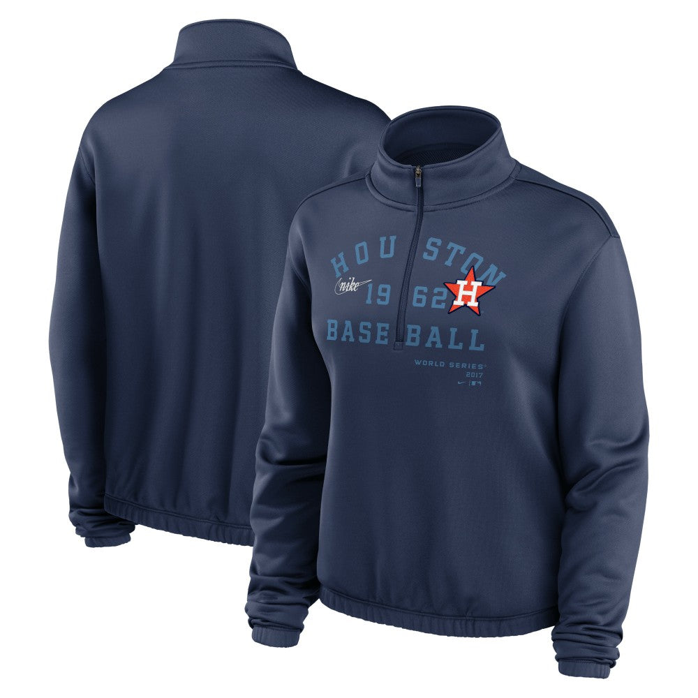 Houston Astros Nike Women's Rewind Splice Half-Zip Semi-Cropped Bubble Hem Sweatshirt - Navy Sweatshirts