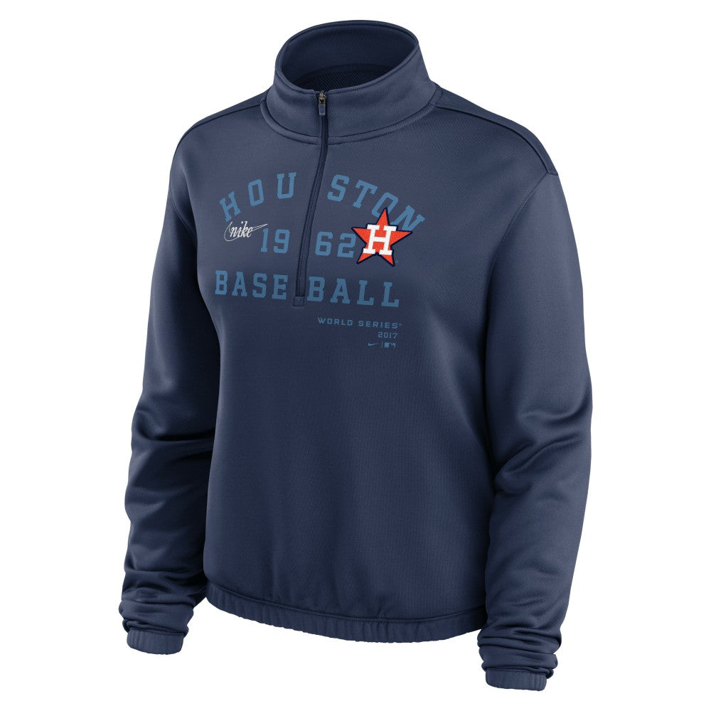 Houston Astros Nike Women's Rewind Splice Half-Zip Semi-Cropped Bubble Hem Sweatshirt - Navy Sweatshirts