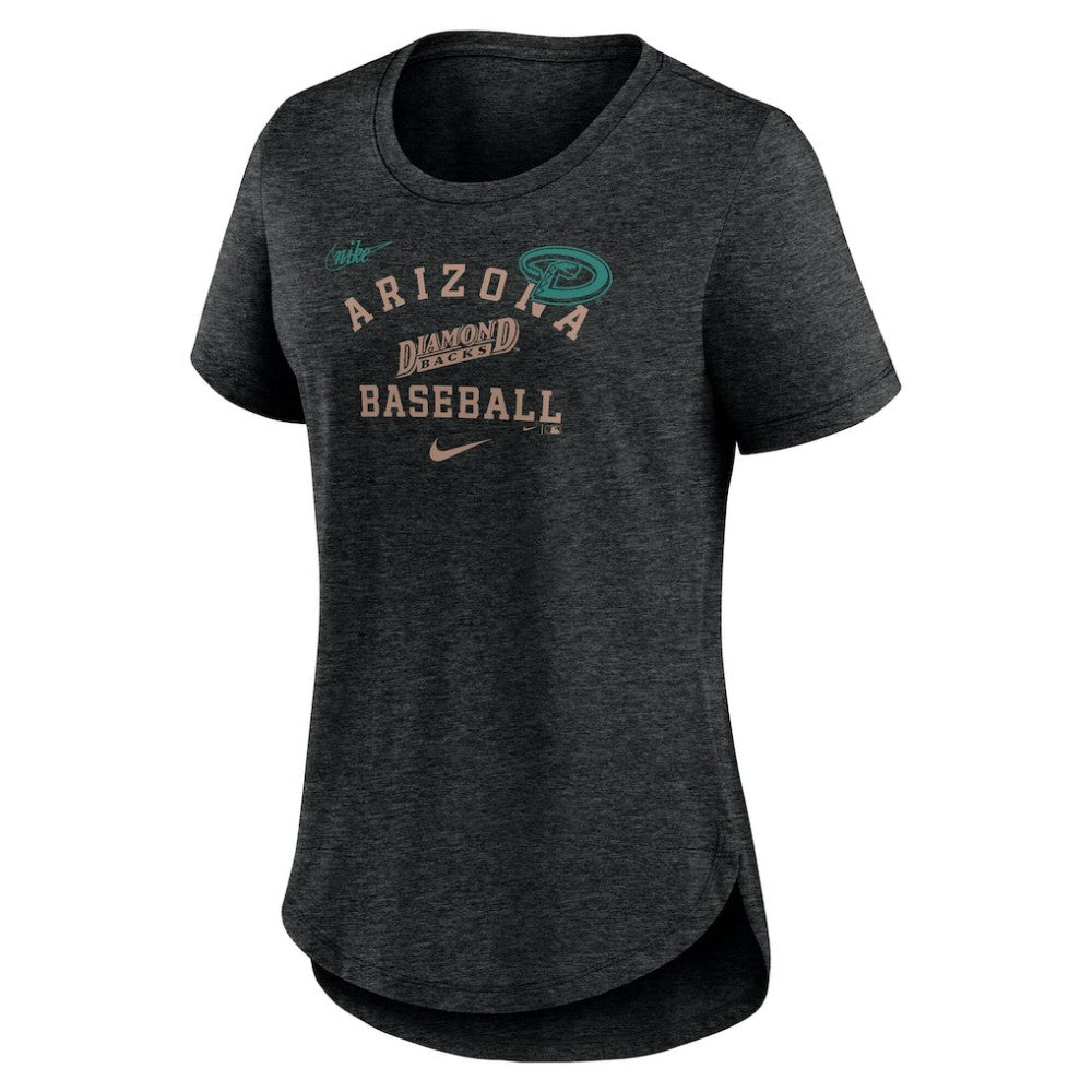 Arizona Diamondbacks Nike Women's Rewind Arch Mix Tri-Blend T-Shirt - Heather Black T-shirts