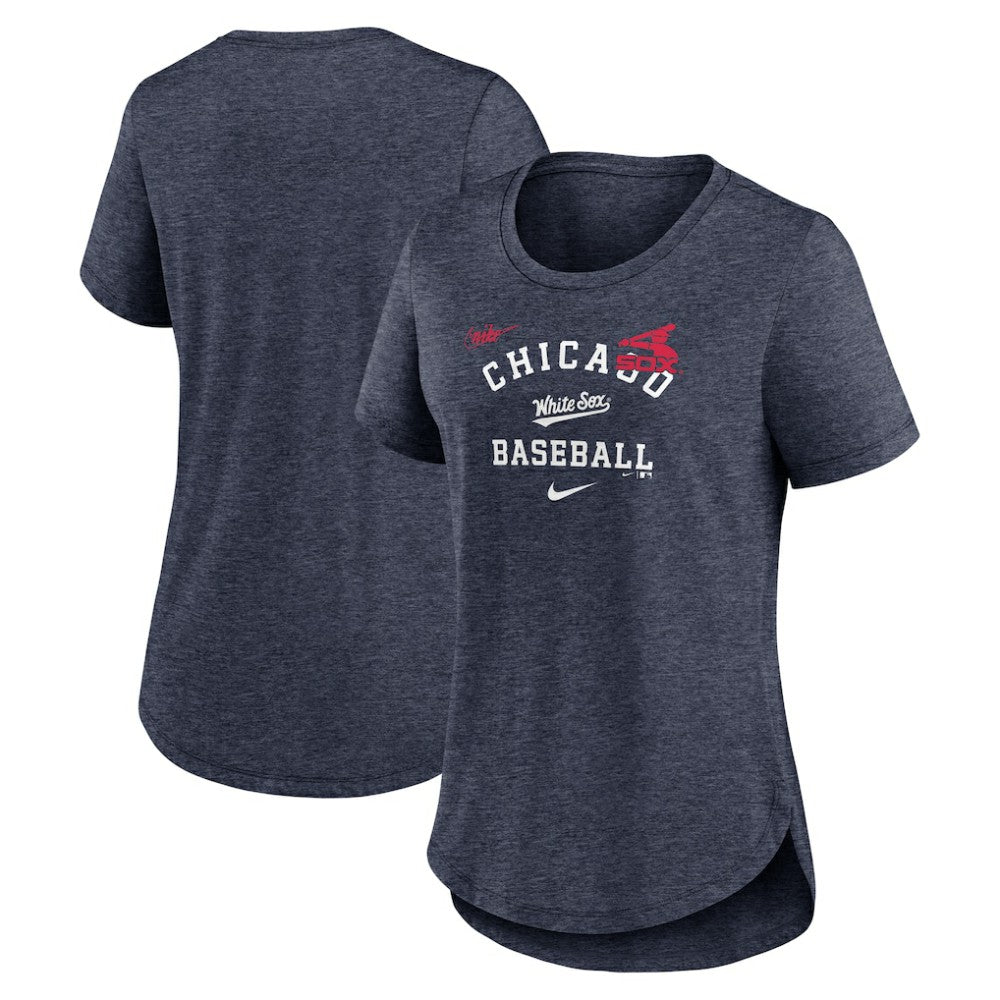 Chicago White Sox Nike Women's Rewind Arch Mix Tri-Blend T-Shirt - Heather Navy T-shirts