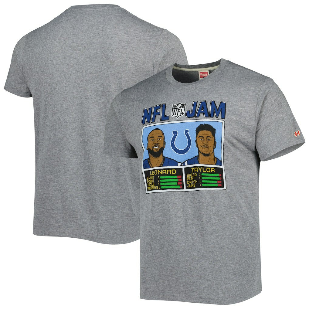Jonathan Taylor & Shaquille Leonard Indianapolis Colts Homage Unisex NFL Jam Tri-Blend T-Shirt Heather Gray