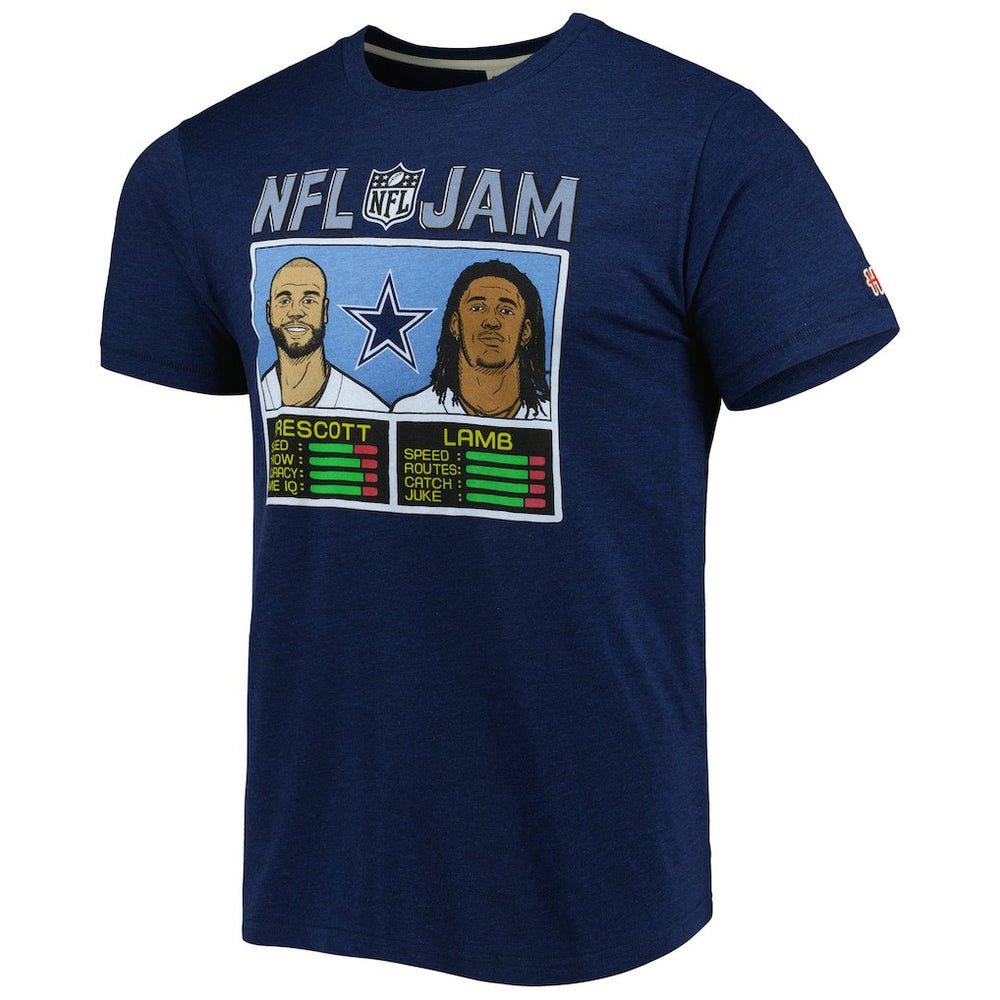 CeeDee Lamb & Dak Prescott Dallas Cowboys Homage Unisex NFL Jam Tri-Blend T-Shirt Heathered Navy