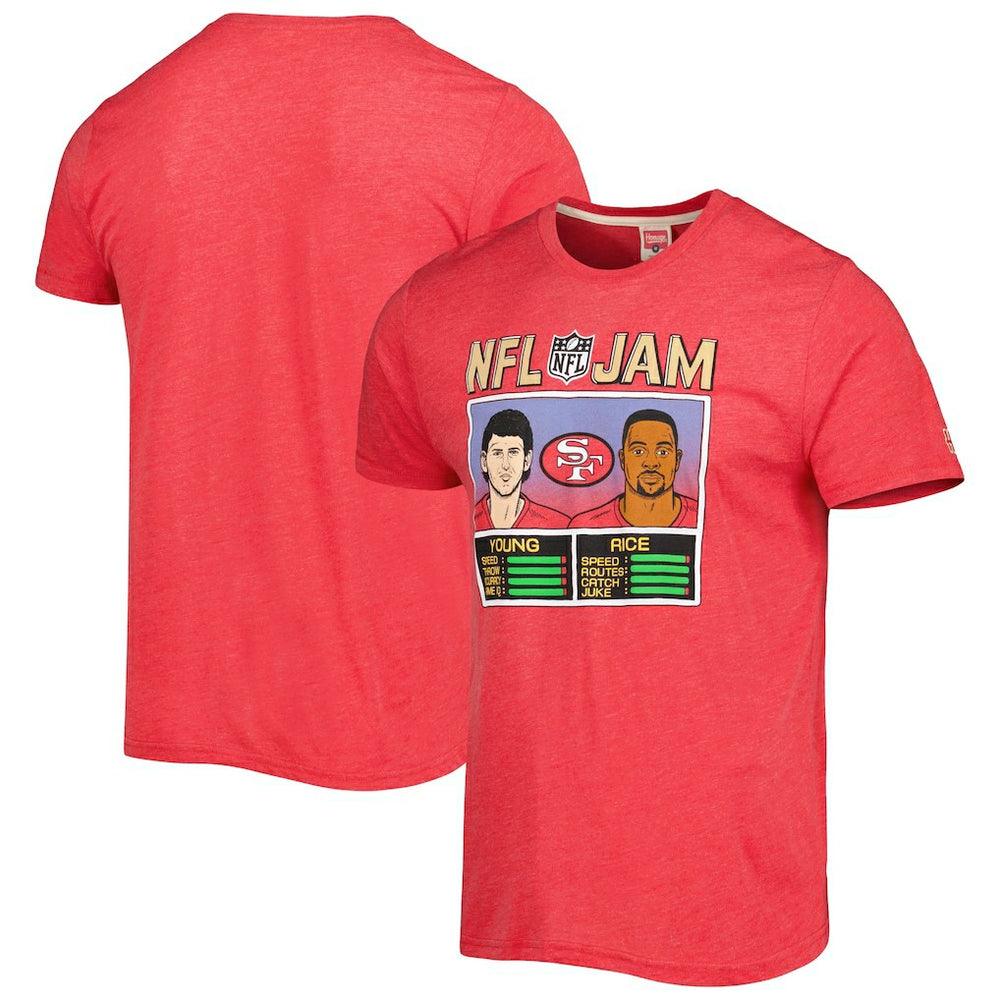 Jerry Rice & Steve Young San Francisco 49ers Homage Unisex NFL Jam Retired Tri-Blend T-Shirt Scarlet