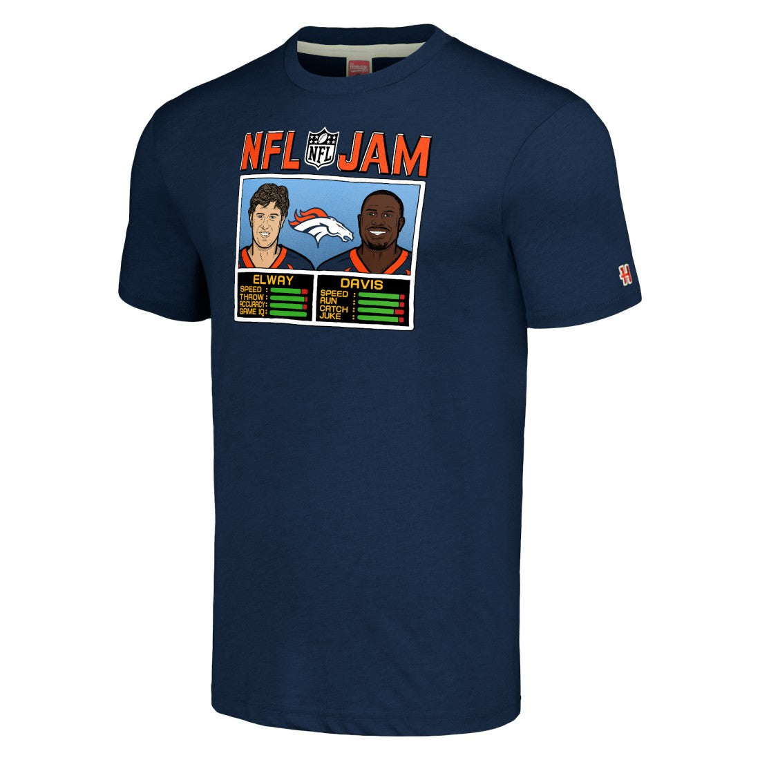 John Elway & Terrell Davis Denver Broncos Homage Unisex NFL Jam Retired Tri-Blend T-Shirt Navy