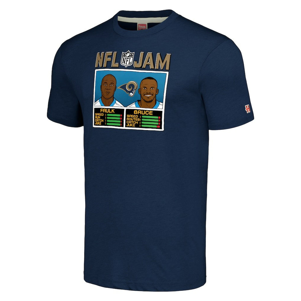 Isaac Bruce & Marshall Faulk Los Angeles Rams Homage Unisex NFL Jam Retired Tri-Blend T-Shirt Navy