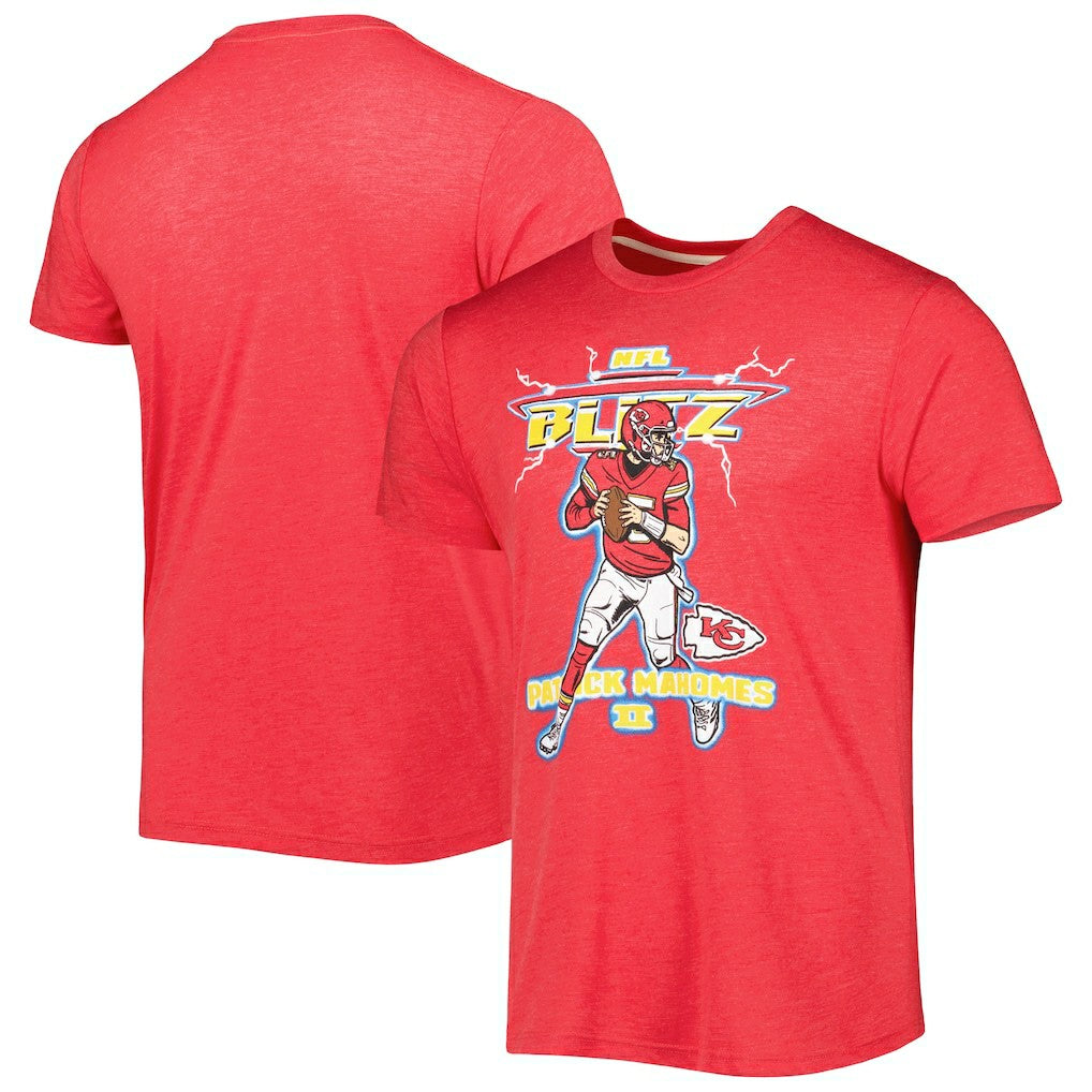 Patrick Mahomes Kansas City Chiefs Homage Unisex NFL Blitz Player Tri-Blend T-Shirt Heathered Heather Red