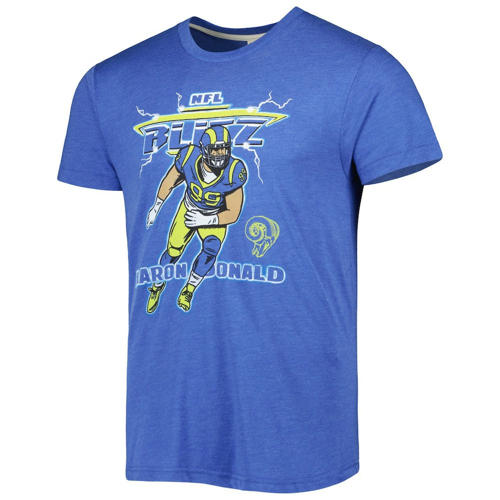 Aaron Donald Los Angeles Rams Homage Unisex NFL Blitz Player Tri-Blend T-Shirt Heather Royal