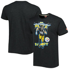 T.J. Watt Pittsburgh Steelers Homage Unisex NFL Blitz Player Tri-Blend T-Shirt Heathered Heather Charcoal