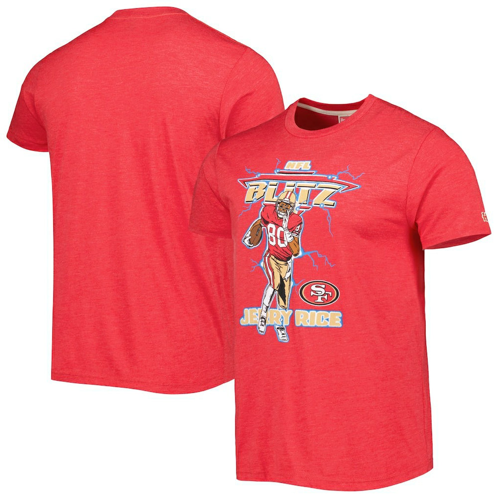 Jerry Rice San Francisco 49ers Homage Unisex NFL Blitz Retired Player Tri-Blend T-Shirt Heathered Scarlet