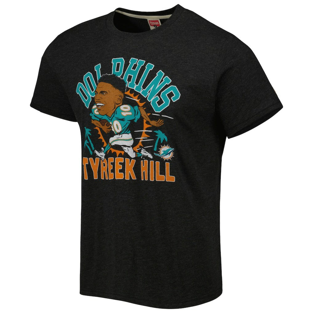 Tyreek Hill Miami Dolphins Homage Unisex Caricature Player Tri-Blend T-Shirt Heather Black