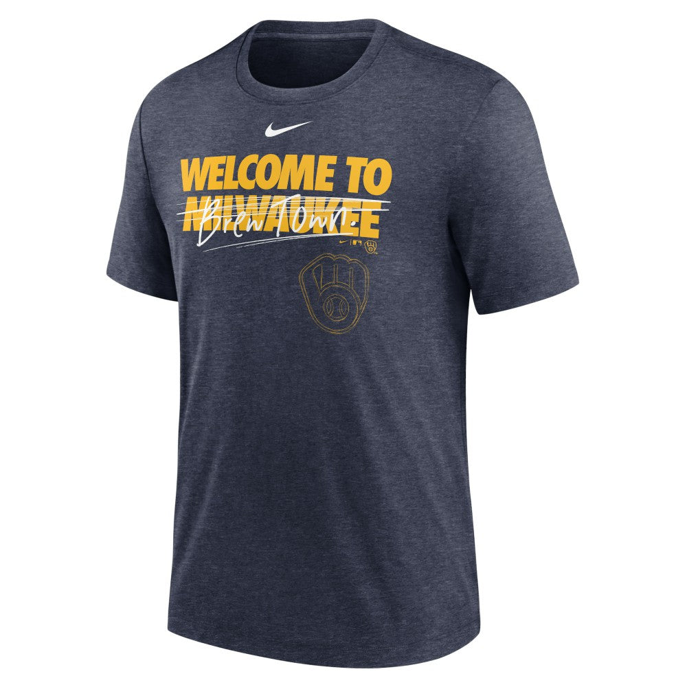 Milwaukee Brewers Nike Home Spin Tri-Blend T-Shirt - Heather Navy T-shirts