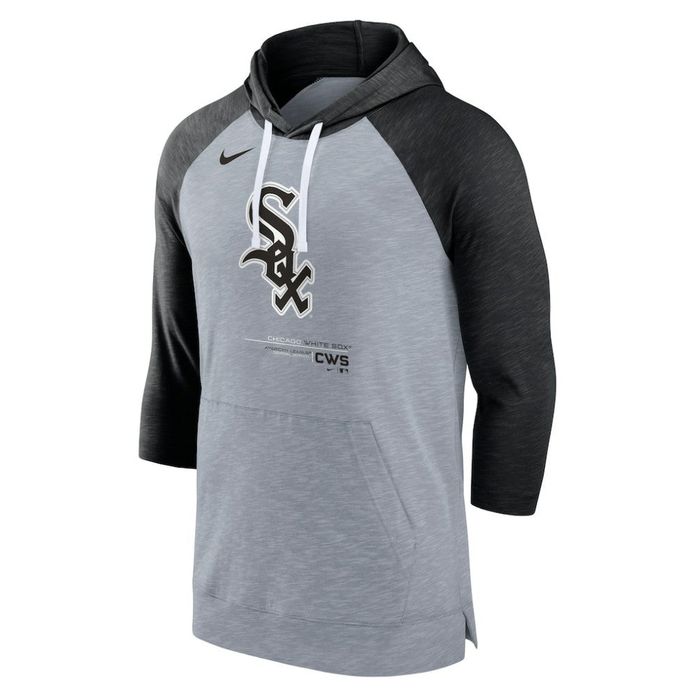 Chicago White Sox Nike Baseball Raglan 3/4-Sleeve Pullover Hoodie - Heather Gray/Heather Black Hoodies