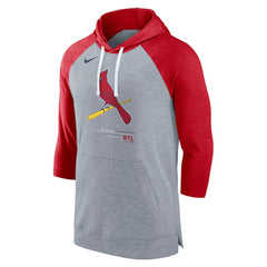 St. Louis Cardinals Nike Baseball Raglan 3/4-Sleeve Pullover Hoodie - Heather Gray/Heather Red Hoodies