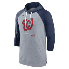 Washington Nationals Nike Baseball Raglan 3/4-Sleeve Pullover Hoodie - Heather Gray/Heather Navy Hoodies