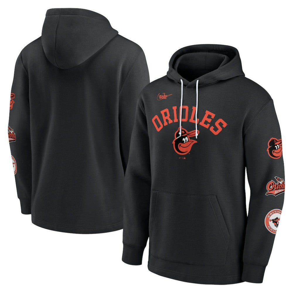 Baltimore Orioles Nike Rewind Lefty Pullover Hoodie - Black Hoodies