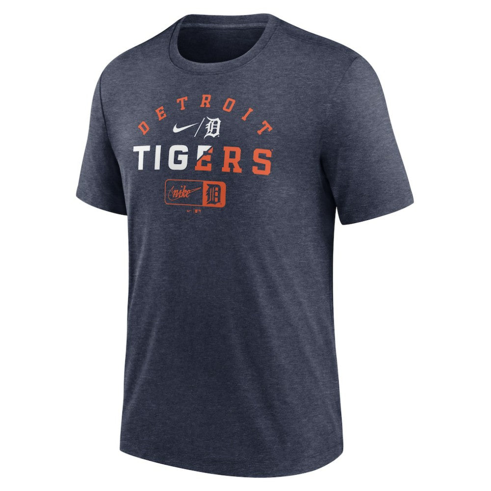 Detroit Tigers Nike Rewind Review Slash Tri-Blend T-Shirt - Heather Navy T-shirts