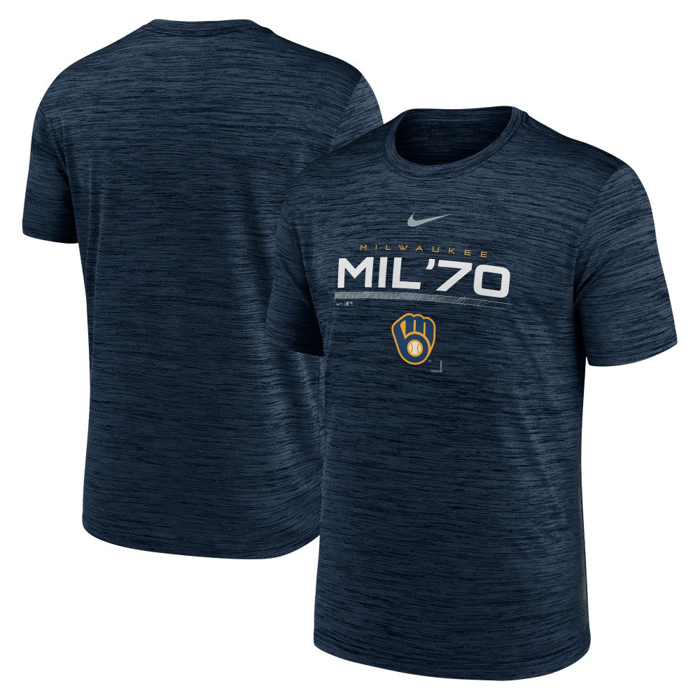 Milwaukee Brewers Nike Wordmark Velocity Performance T-Shirt - Navy T-shirts
