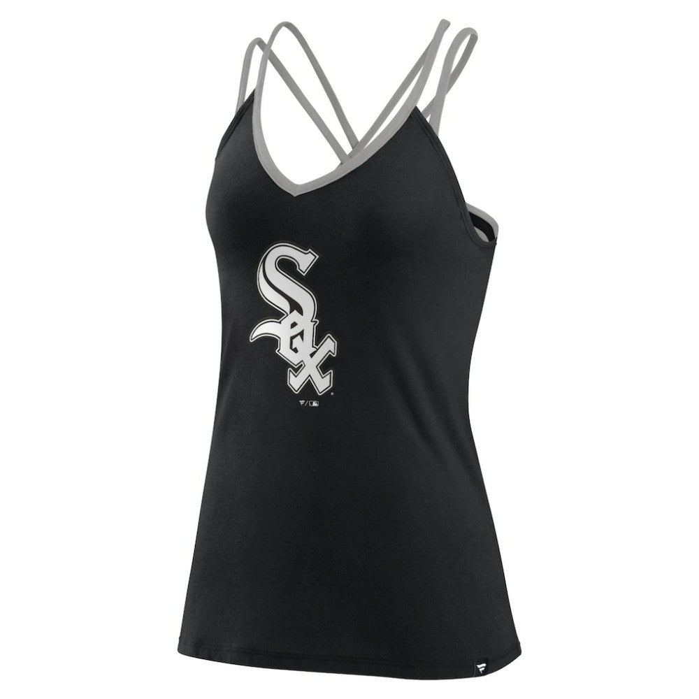 Chicago White Sox Fanatics Women's Barrel It Up Cross Back V-Neck Tank Top - Black Tanks
