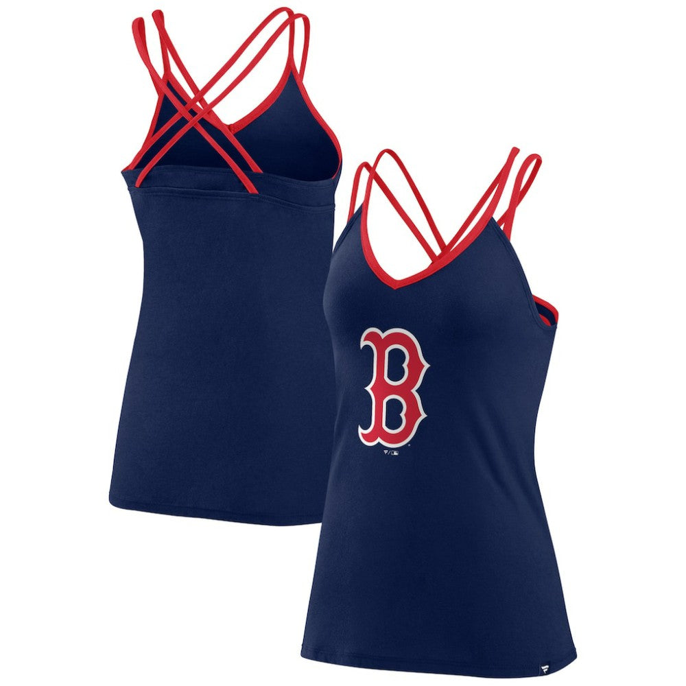 Boston Red Sox Fanatics Women's Barrel It Up Cross Back V-Neck Tank Top - Navy Tanks