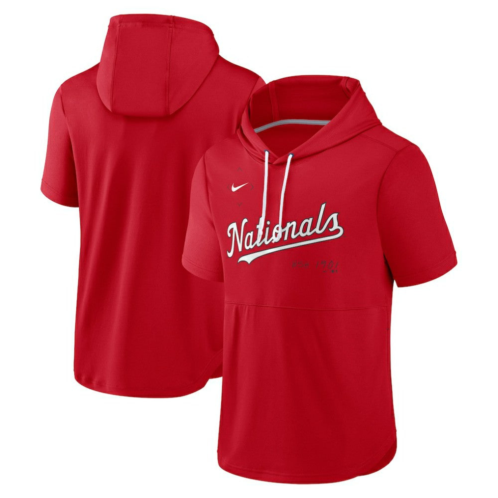 Washington Nationals Nike Springer Short Sleeve Team Pullover Hoodie - Red Hoodies