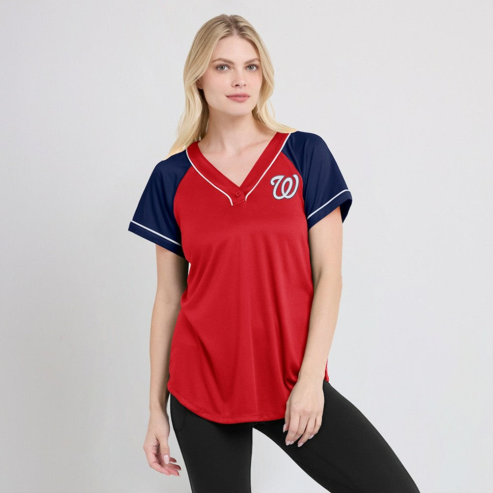 Washington Nationals Fanatics Women's Ultimate Style Raglan V-Neck T-Shirt - Red T-shirts