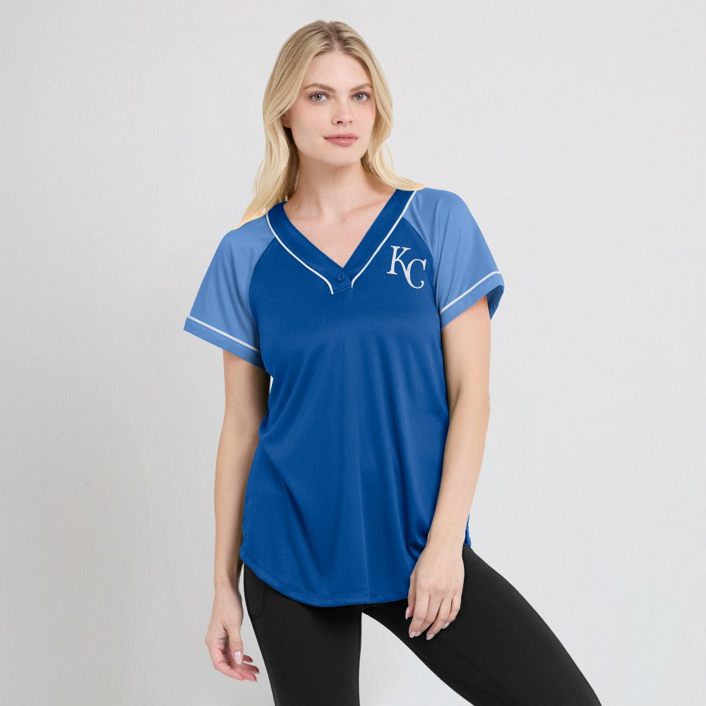 Kansas City Royals Fanatics Women's Ultimate Style Raglan V-Neck T-Shirt - Royal T-shirts