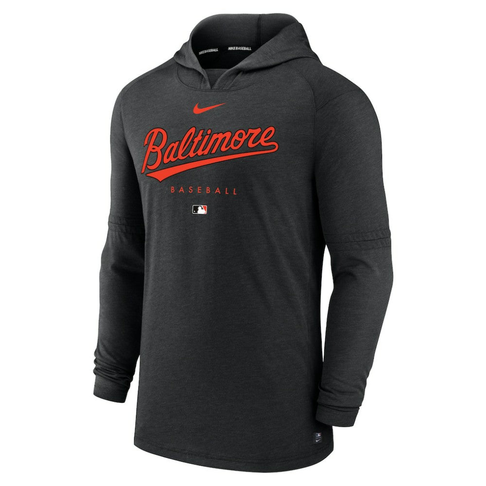 Baltimore Orioles Nike Authentic Collection Lightweight Dri-FIT Hooded Pullover - Heather Black Pullover