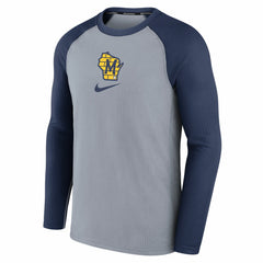 Milwaukee Brewers Nike Authentic Collection Game Raglan Performance Long Sleeve T-Shirt - Gray T-shirts
