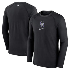 Colorado Rockies Nike Authentic Collection Game Raglan Performance Long Sleeve T-Shirt - Black T-shirts