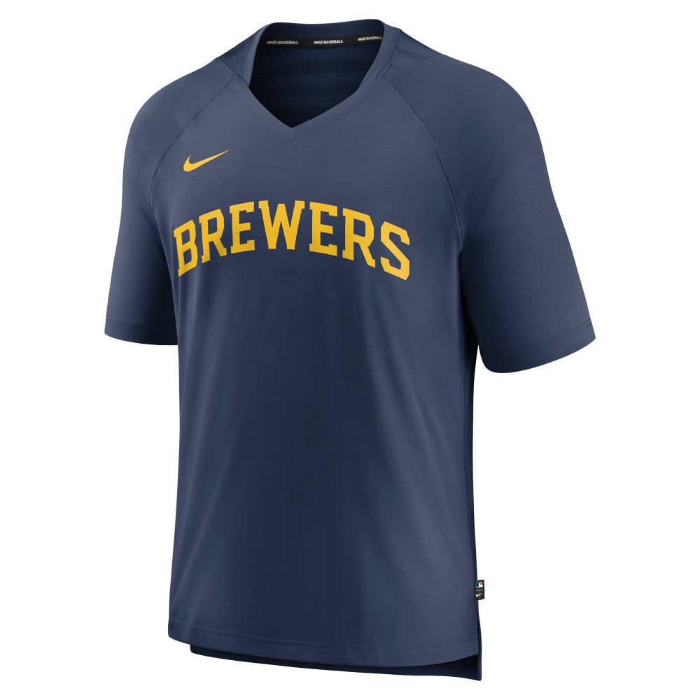 Milwaukee Brewers Nike Authentic Collection Pregame Raglan Performance V-Neck T-Shirt - Navy T-shirts