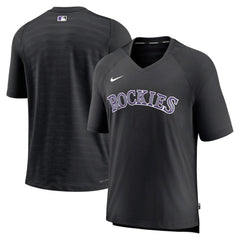 Colorado Rockies Nike Authentic Collection Pregame Raglan Performance V-Neck T-Shirt - Black T-shirts