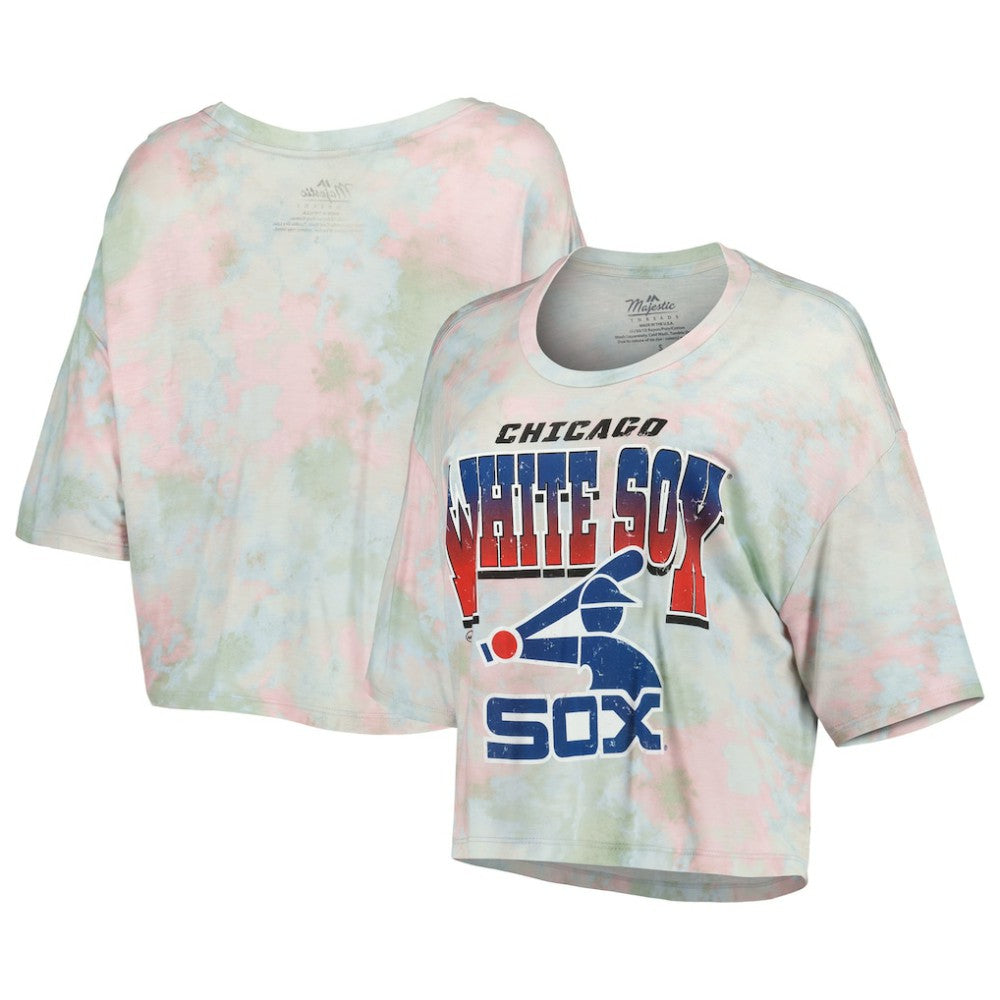 Chicago White Sox Majestic Threads Women's Cooperstown Collection Tie-Dye Boxy Cropped Tri-Blend T-Shirt T-shirts