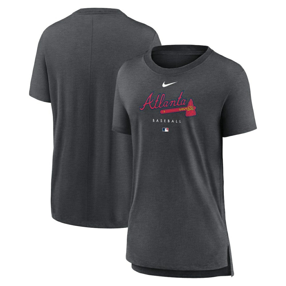 Atlanta Braves Nike Women's Authentic Collection Early Work Tri-Blend T-Shirt - Heather Charcoal T-shirts