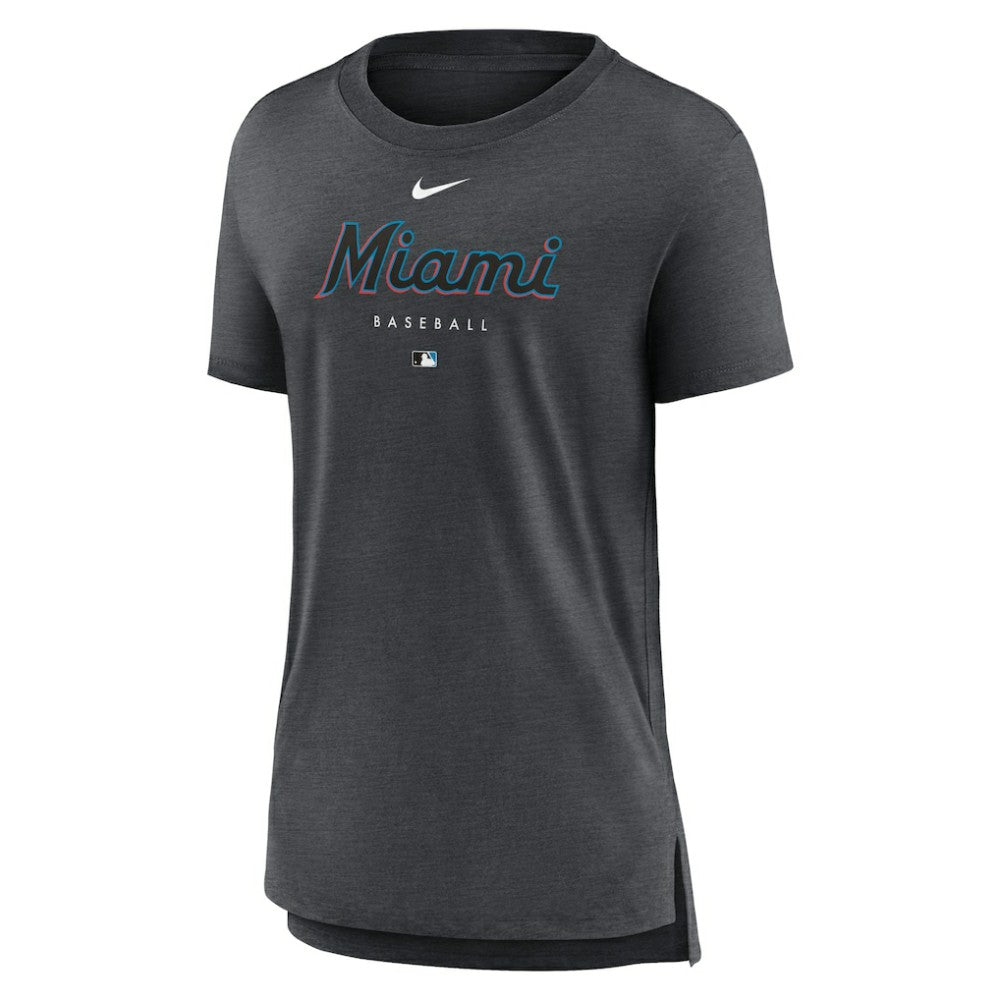 Miami Marlins Nike Women's Authentic Collection Early Work Tri-Blend T-Shirt - Heather Charcoal T-shirts