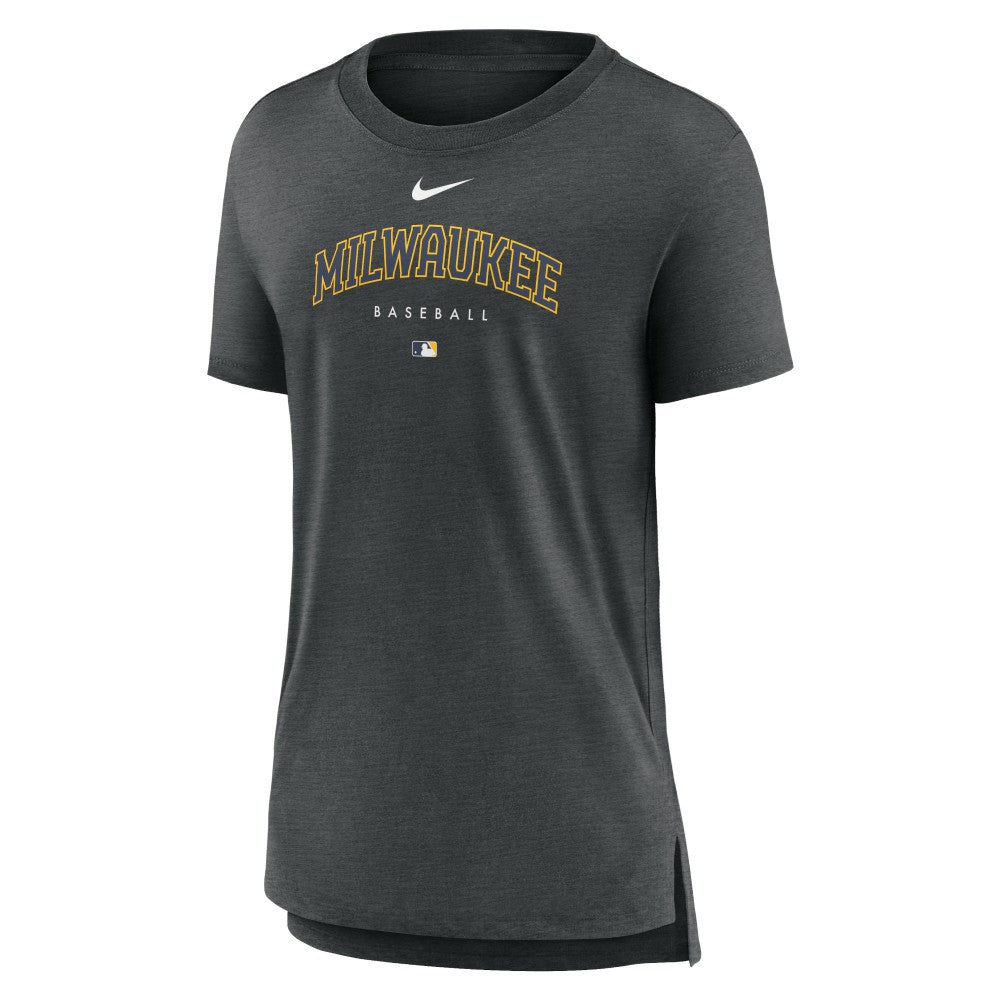Milwaukee Brewers Nike Women's Authentic Collection Early Work Tri-Blend T-Shirt - Heather Charcoal T-shirts