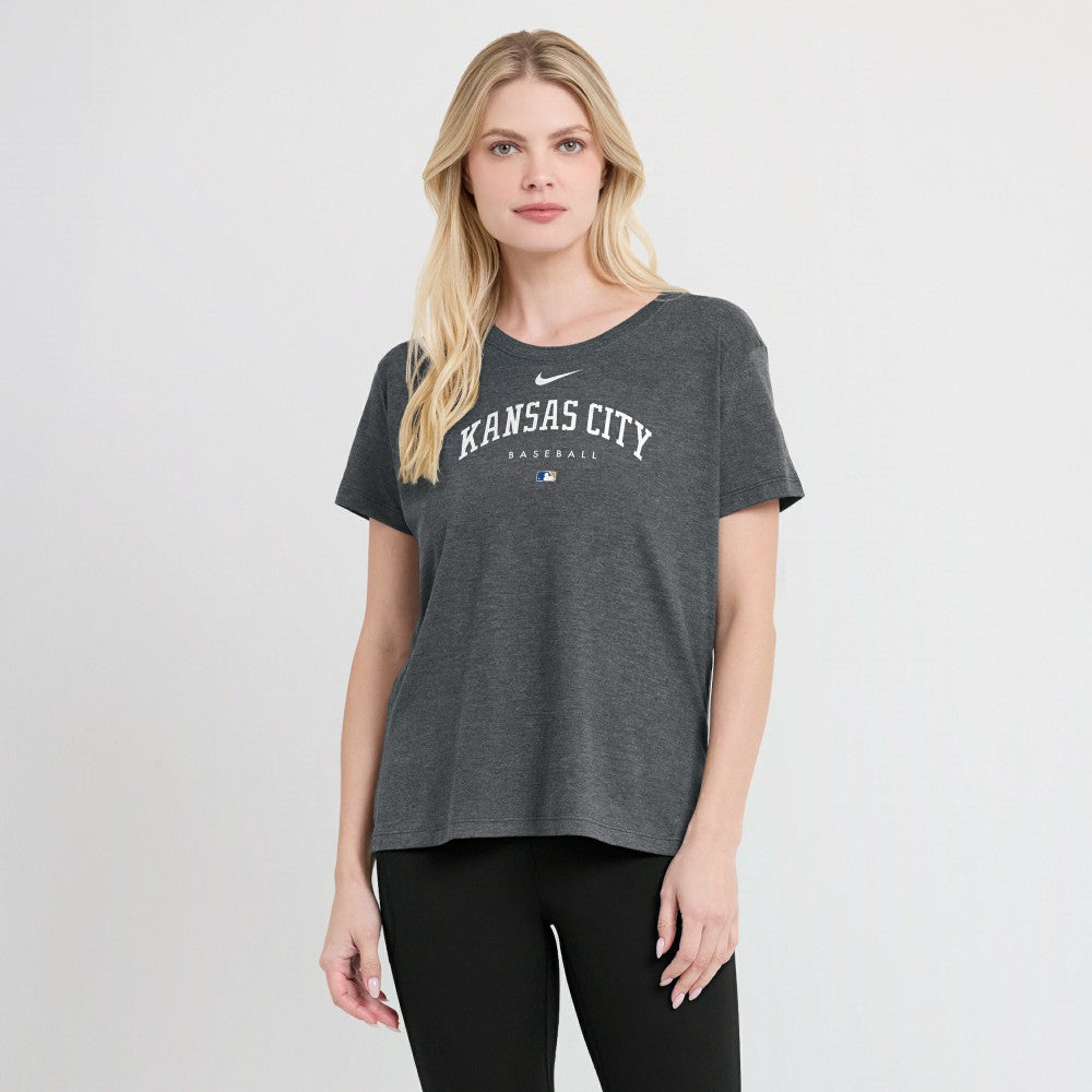 Kansas City Royals Nike Women's Authentic Collection Early Work Tri-Blend T-Shirt - Heather Charcoal T-shirts