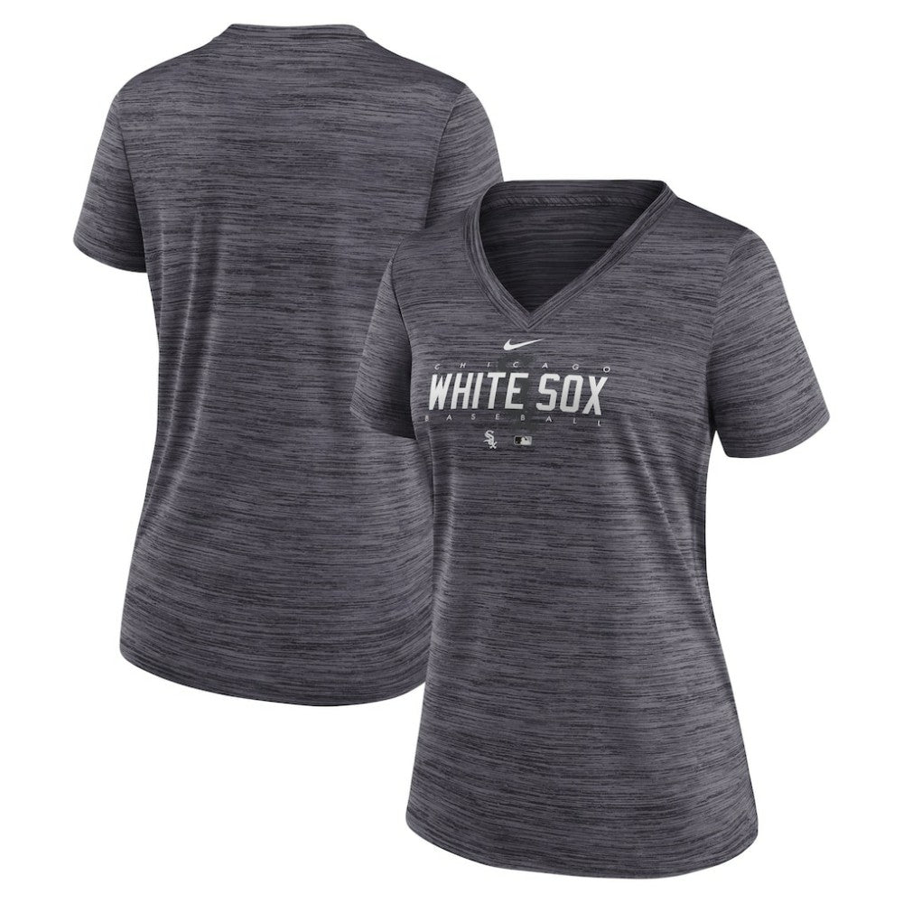 Chicago White Sox Nike Women's Authentic Collection Velocity Practice Performance V-Neck T-Shirt - Black T-shirts