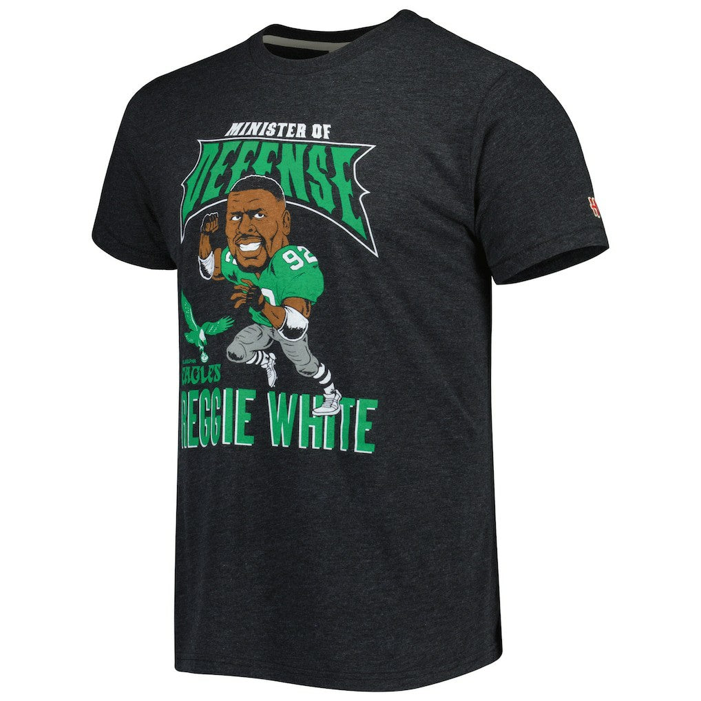 Reggie White Philadelphia Eagles Homage Unisex Unisex Caricature Retired Player Tri-Blend T-Shirt Heather Black