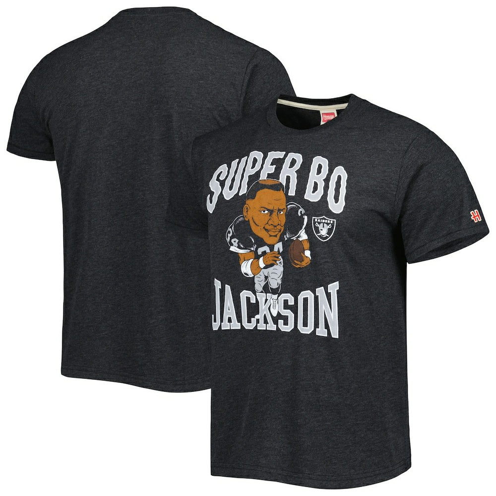 Bo Jackson Las Vegas Raiders Homage Unisex Unisex Caricature Retired Player Tri-Blend T-Shirt Heather Black