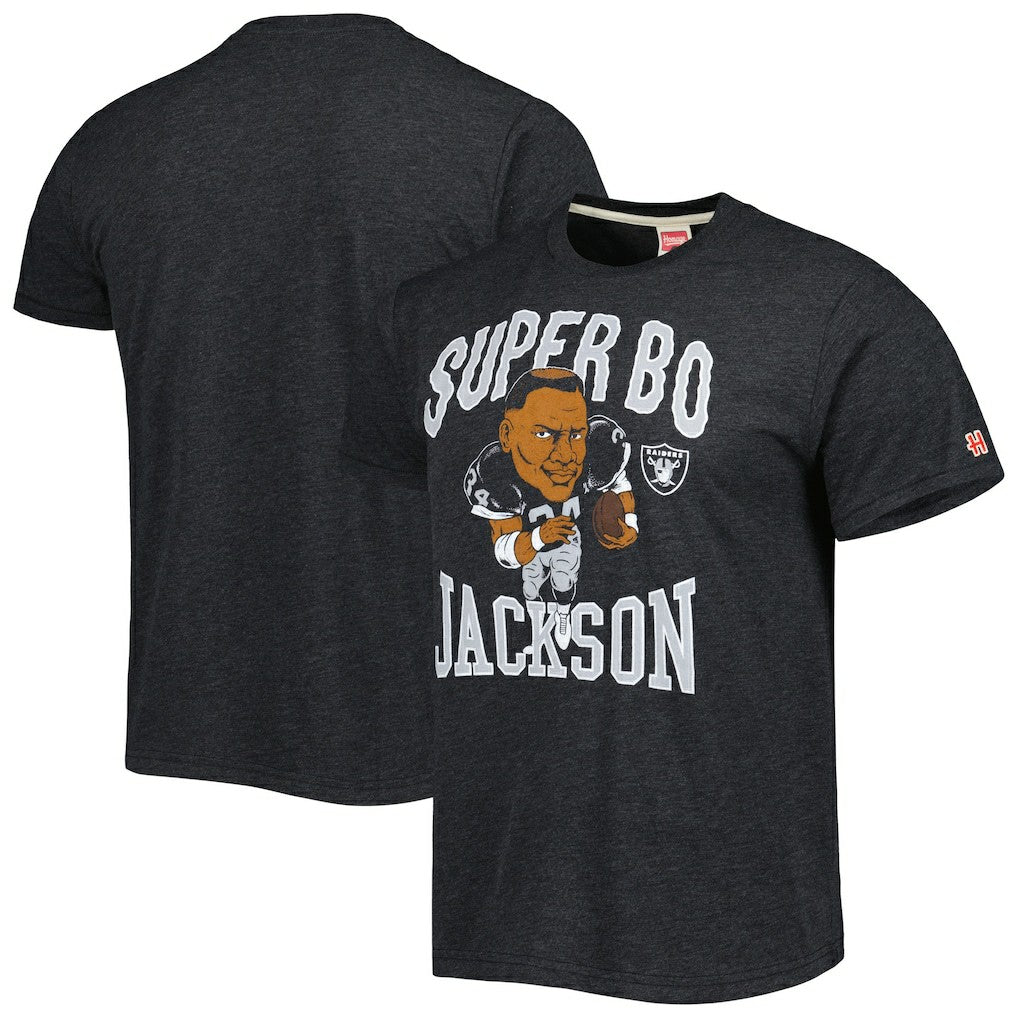 Bo Jackson Las Vegas Raiders Homage Unisex Unisex Caricature Retired Player Tri-Blend T-Shirt Heather Black