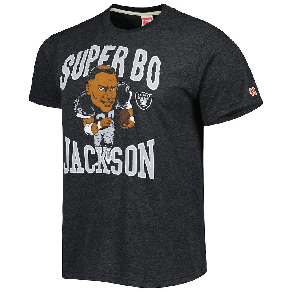 Bo Jackson Las Vegas Raiders Homage Unisex Unisex Caricature Retired Player Tri-Blend T-Shirt Heather Black